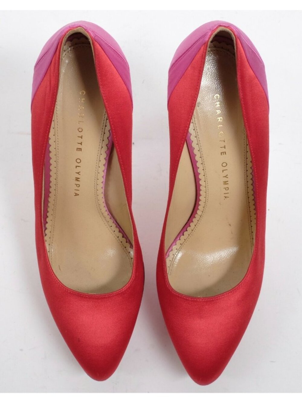 Charlotte Olympia sz 38.5 US 8.5 shoes pink red silk platform - Picture 7 of 8